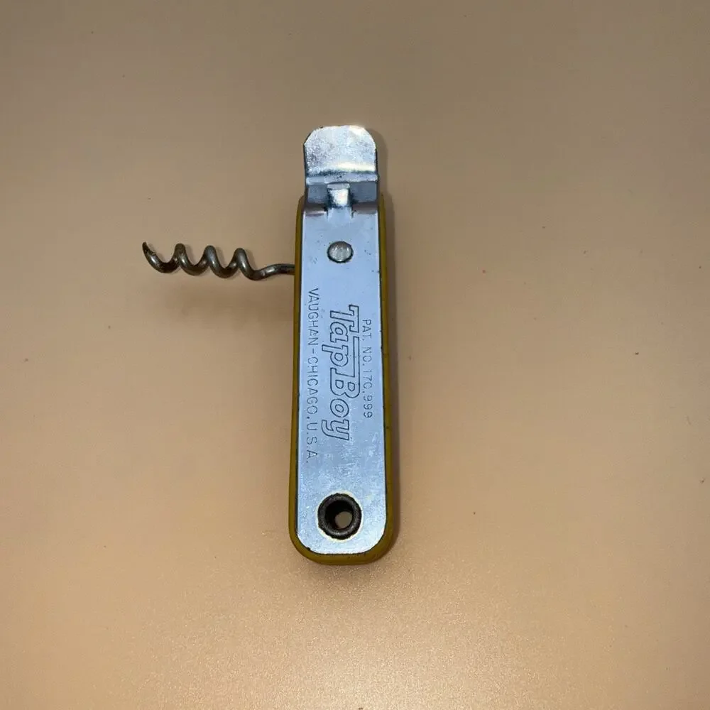 Vintage Vaughan's TAP BOY Yellow Bottle Can Opener with Corkscrew Chicago USA